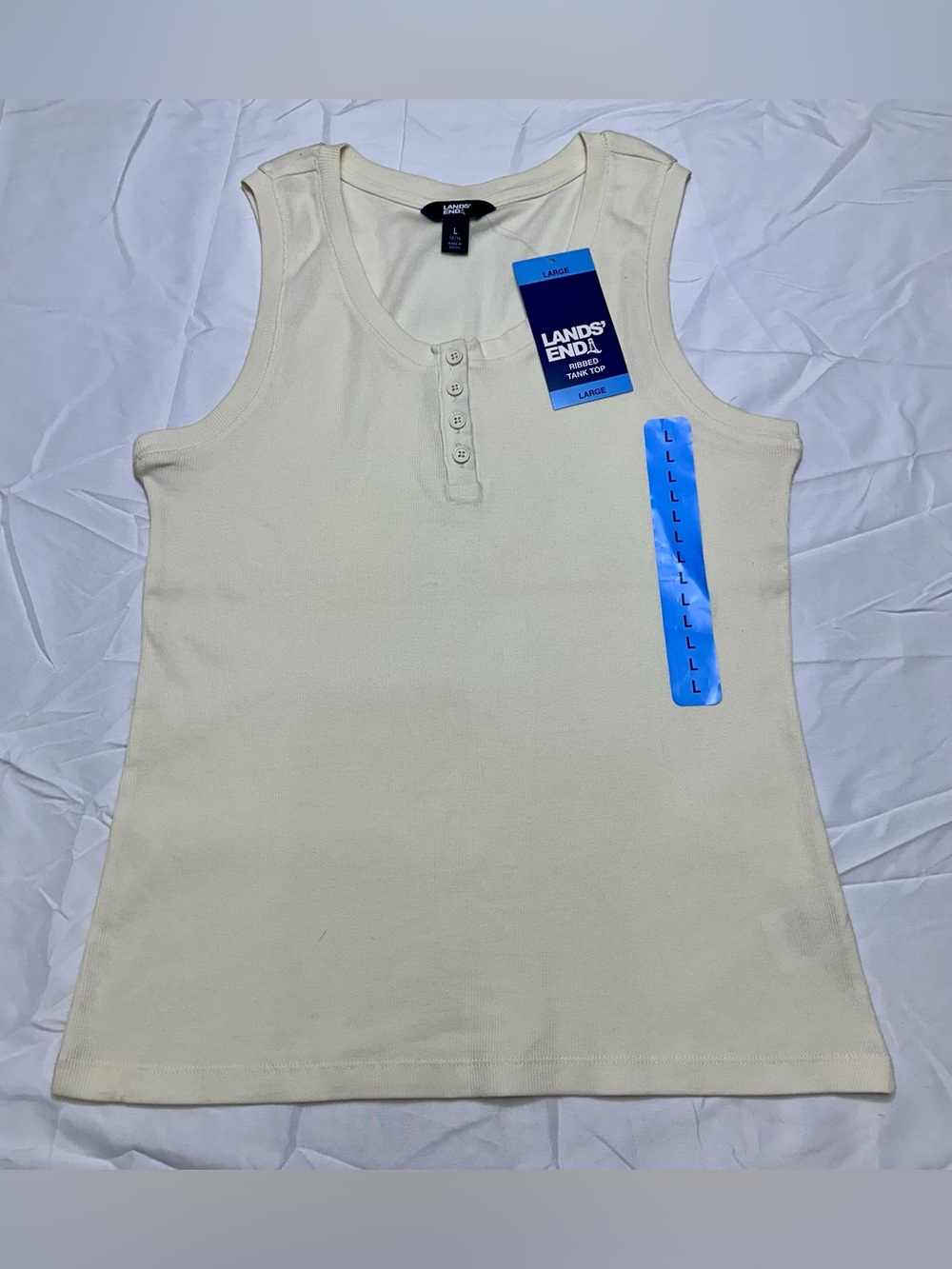 Lands' End Women’s Cream Ribbed Henley Tank